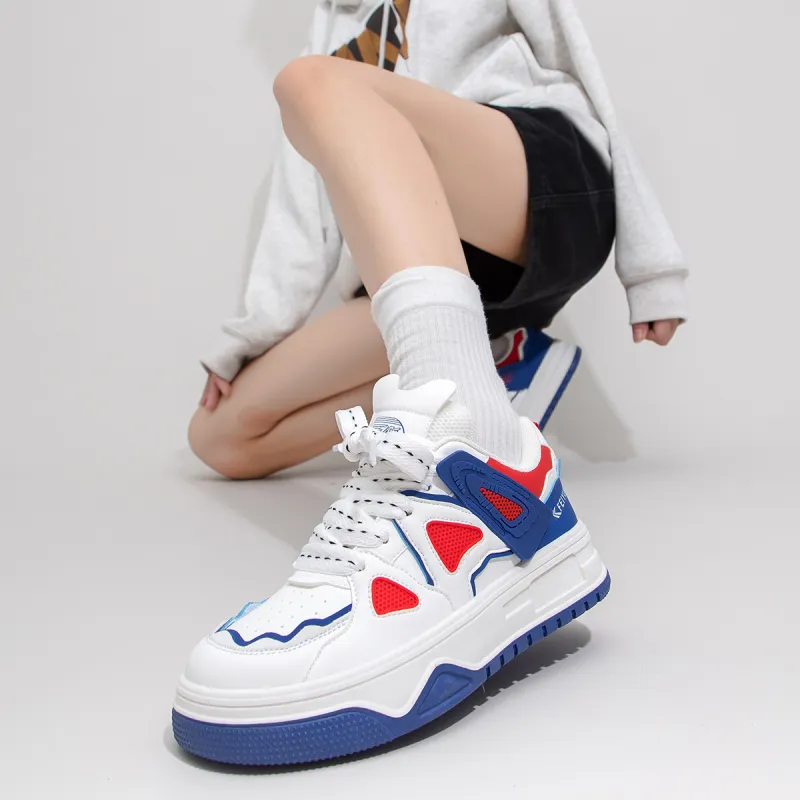 Feiyue High-Top Skateboard Shoes Women's White Royal Blue Red-8
