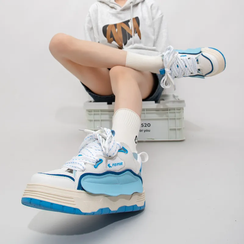 Feiyue Low Top Skateboard Shoes Women's White Blue-9