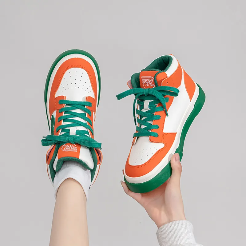 Feiyue Durable Breathable High Top Skateboard Shoes Women's Beige Orange Green-5