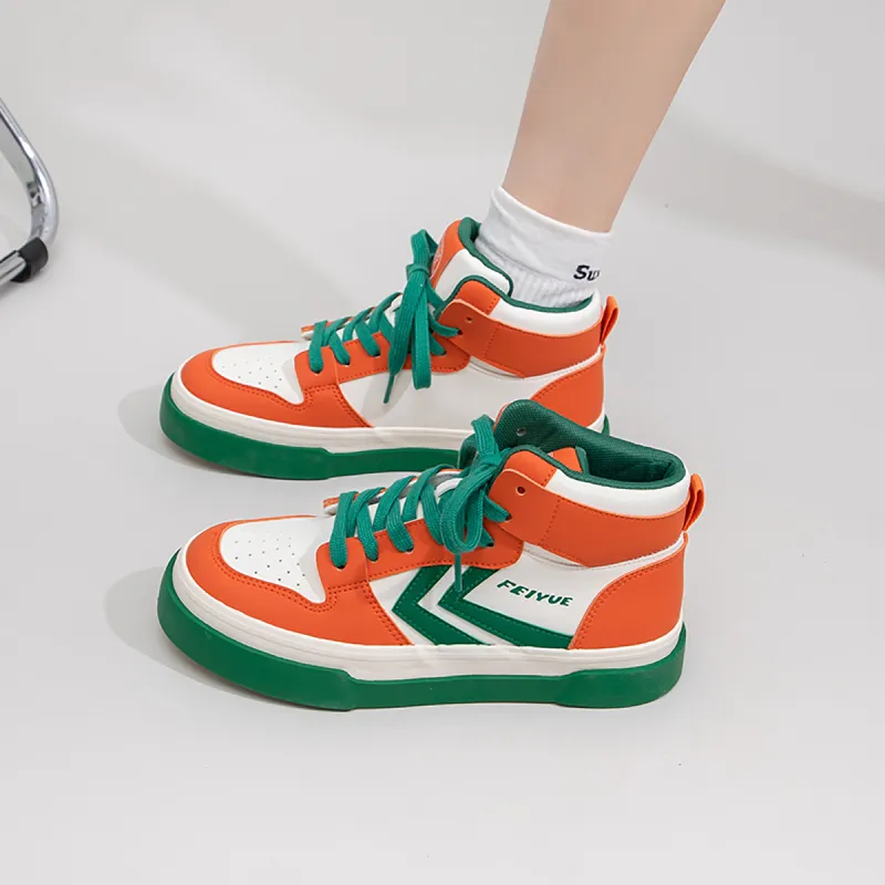 Feiyue Durable Breathable High Top Skateboard Shoes Women's Beige Orange Green-8