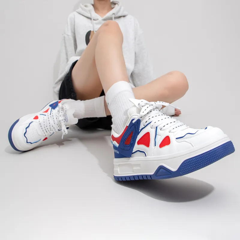 Feiyue High-Top Skateboard Shoes Women's White Royal Blue Red-7