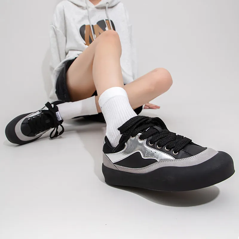 Feiyue German Army Trainers Low Top Skateboard Shoes Women's Black Silver-9