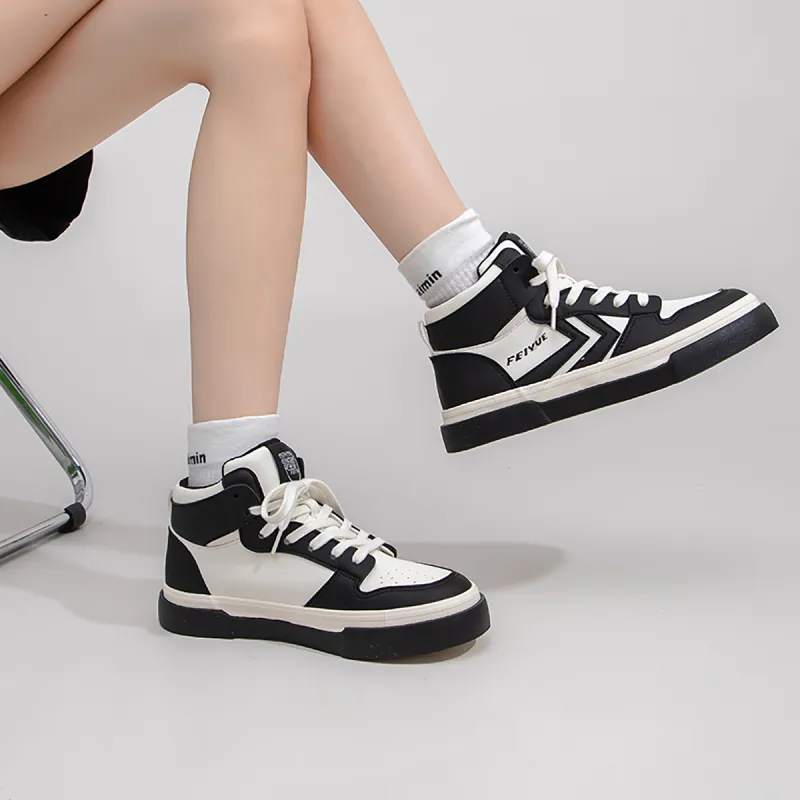 Feiyue Wear-resistant And Lightweight High-Top Skateboard Shoes Women's Black Beige-7