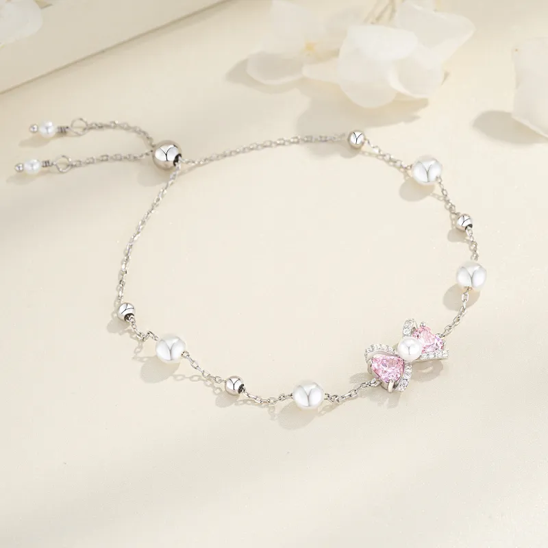 GRACE GIRL 925 Sterling Silver Shell Pearl Synthetic Cubic Zirconia Bracelets Women's-3