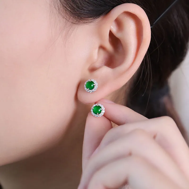 With The Heart Of The Jade Glutinous Jade Jadeite Stud Earrings Women's-2