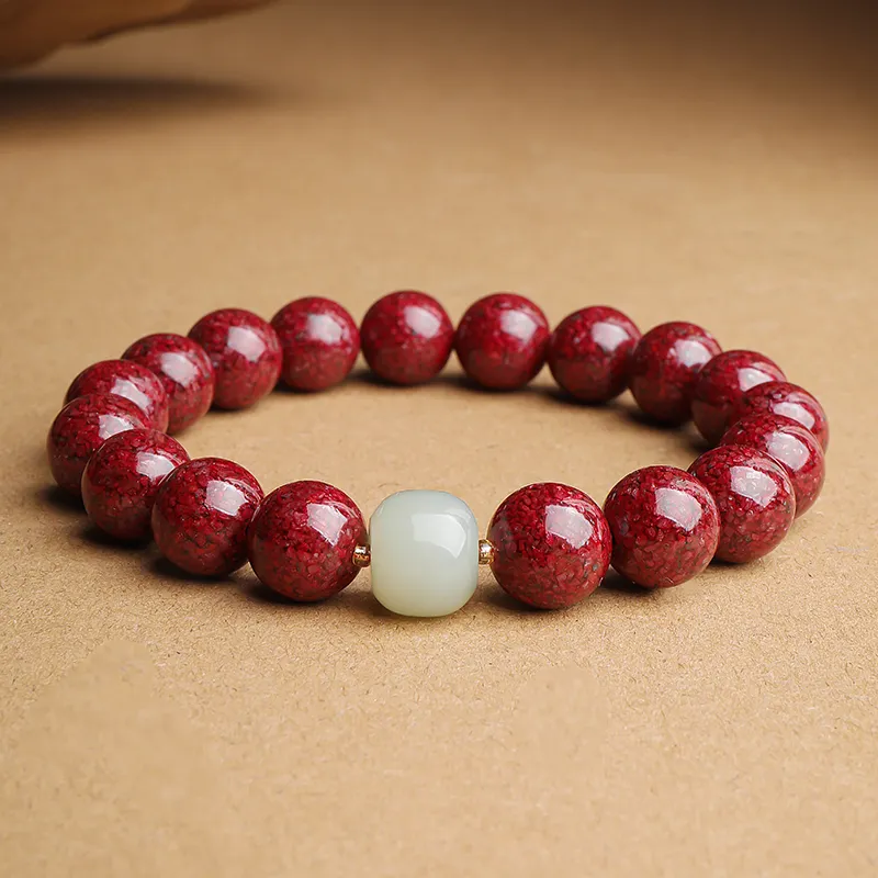 With The Heart Of The Jade Reconstructed Cinnabar Jade Bracelets Unisex-19