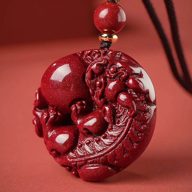 With The Heart Of The Jade Reconstructed Cinnabar Jade Necklaces Unisex-5