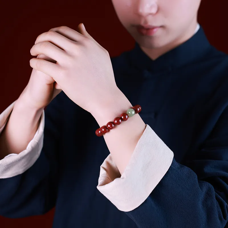 With The Heart Of The Jade Reconstructed Cinnabar Jade Bracelets Unisex-2