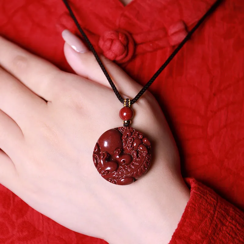 With The Heart Of The Jade Reconstructed Cinnabar Jade Necklaces Unisex-2