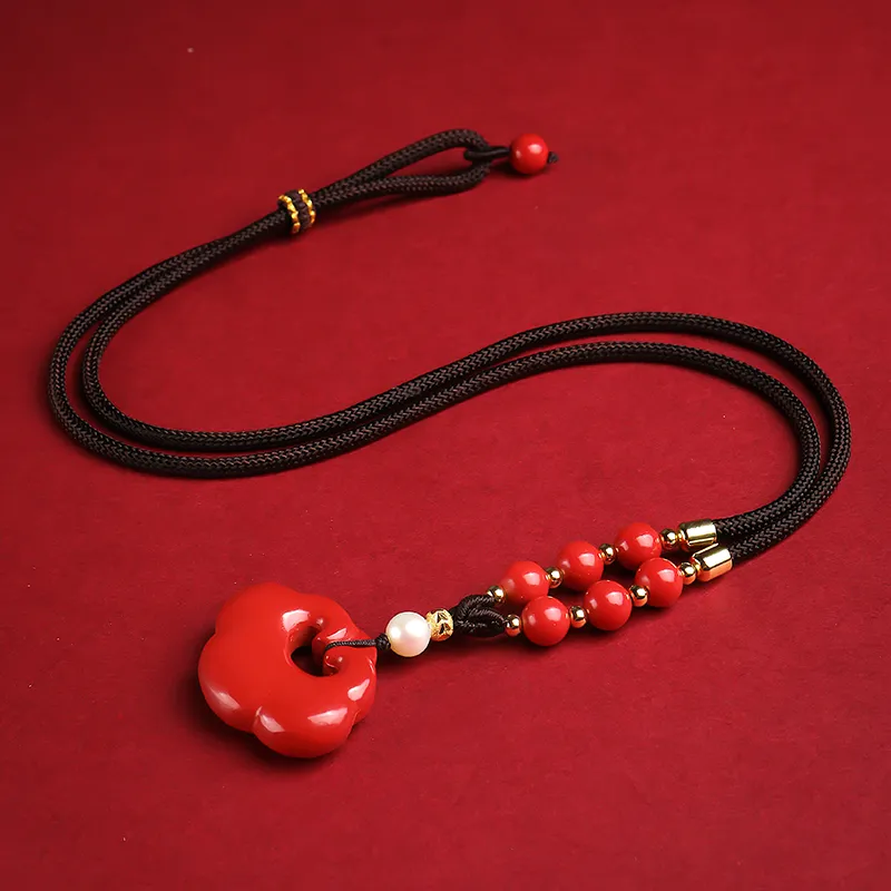 With The Heart Of The Jade Reconstructed Cinnabar Necklaces Unisex-7