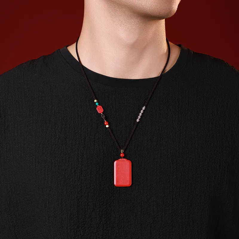 With The Heart Of The Jade Reconstructed Cinnabar Necklaces Unisex-8