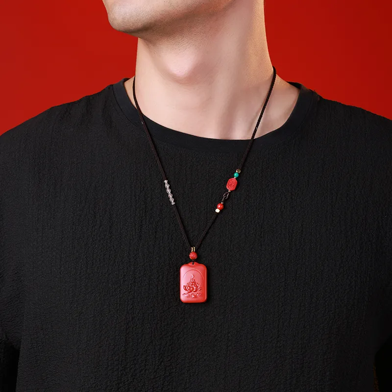 With The Heart Of The Jade Reconstructed Cinnabar Necklaces Unisex-4