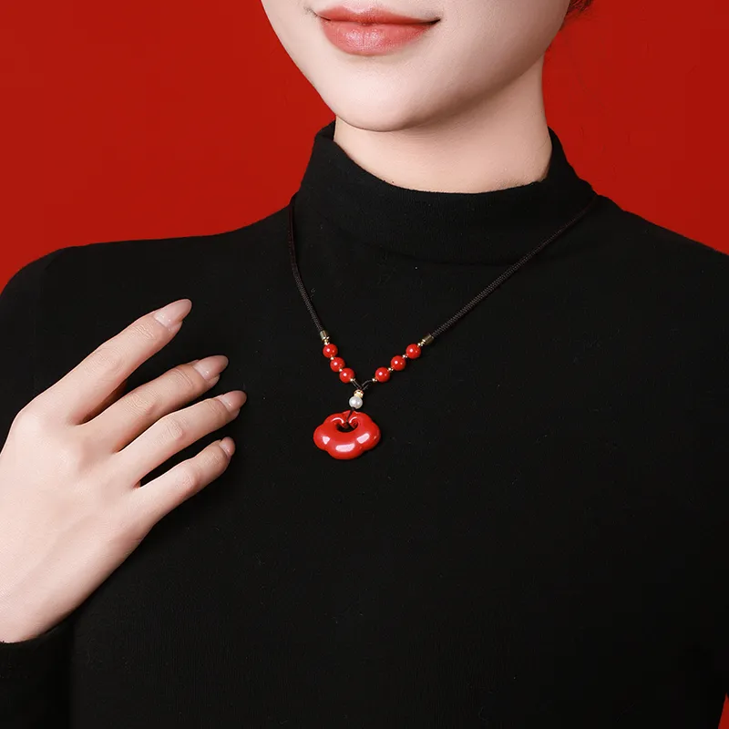 With The Heart Of The Jade Reconstructed Cinnabar Necklaces Unisex-3