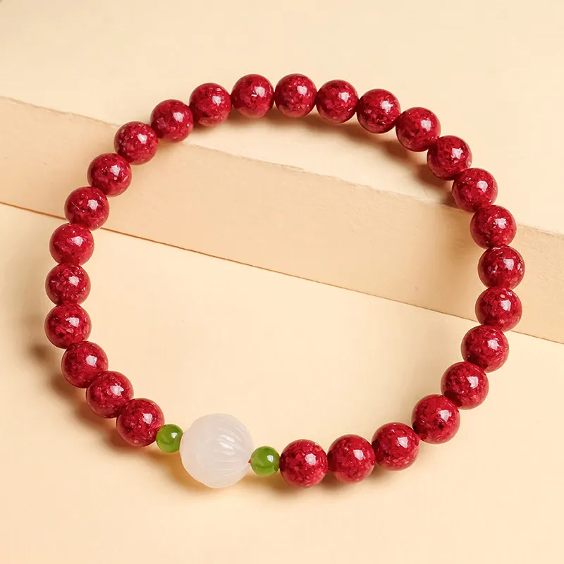 With The Heart Of The Jade Reconstructed Cinnabar Bracelets Women's-2