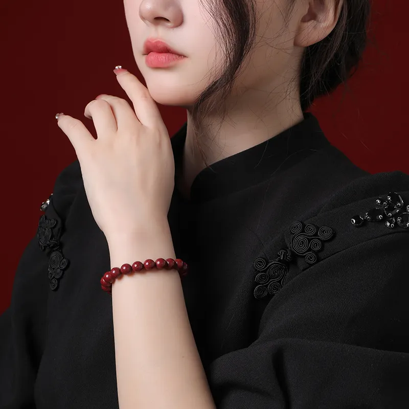 With The Heart Of The Jade Reconstructed Cinnabar Jade Bracelets Unisex-8