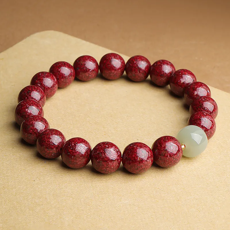With The Heart Of The Jade Reconstructed Cinnabar Jade Bracelets Unisex-18