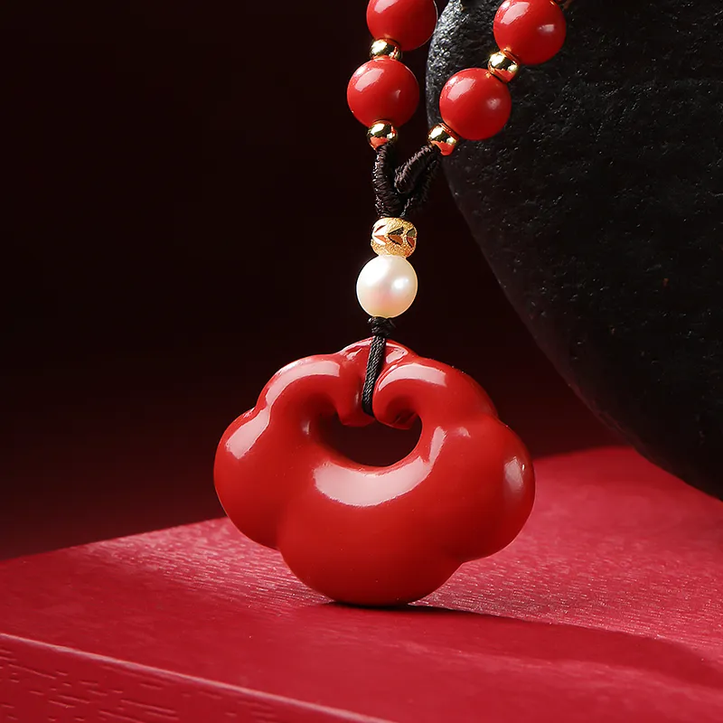 With The Heart Of The Jade Reconstructed Cinnabar Necklaces Unisex-6