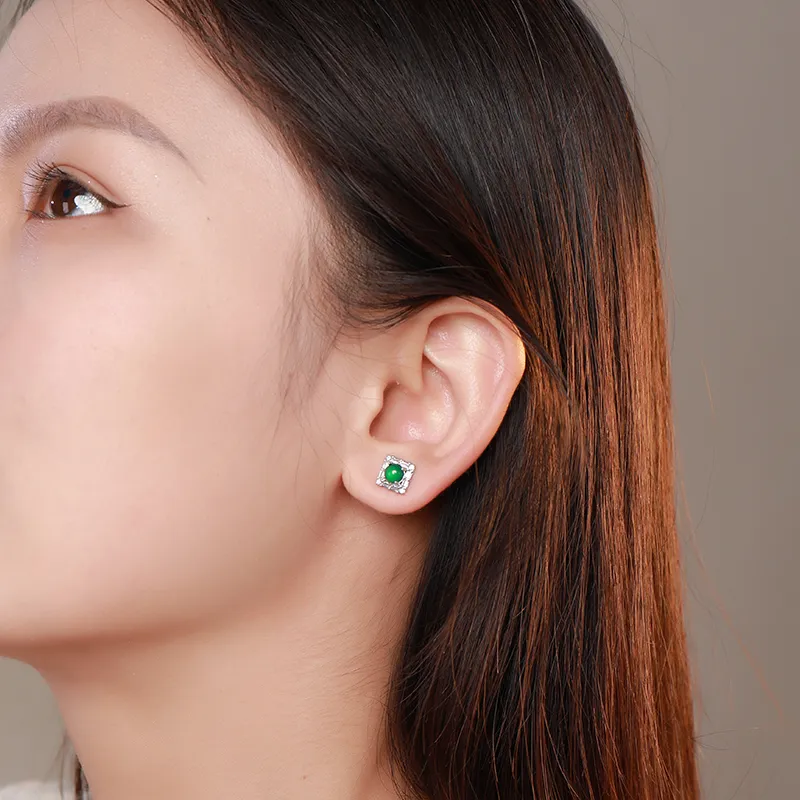 With the heart of the jade Jadeite Stud Earrings Women's-1