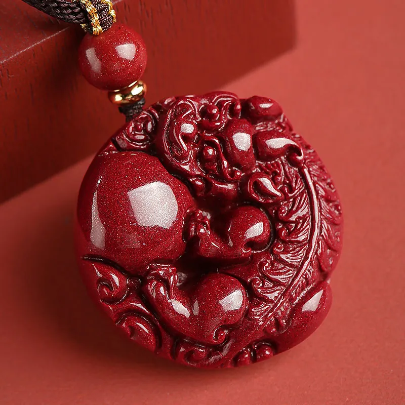 With The Heart Of The Jade Reconstructed Cinnabar Jade Necklaces Unisex-8