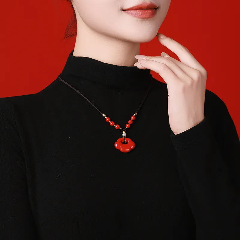 With The Heart Of The Jade Reconstructed Cinnabar Necklaces Unisex-2