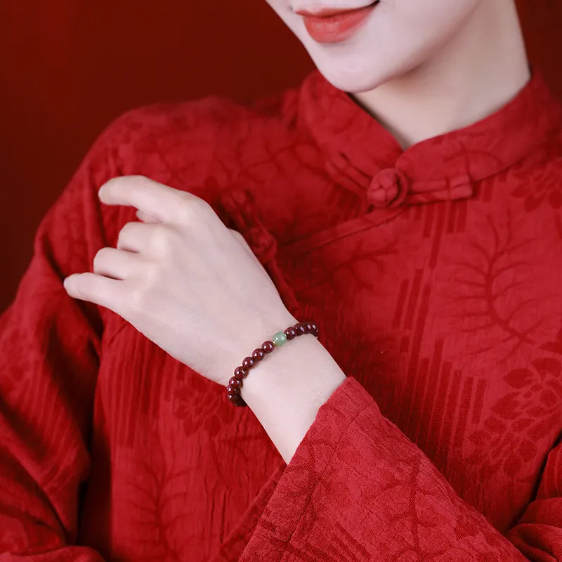 With The Heart Of The Jade Reconstructed Cinnabar Jade Bracelets Unisex-1