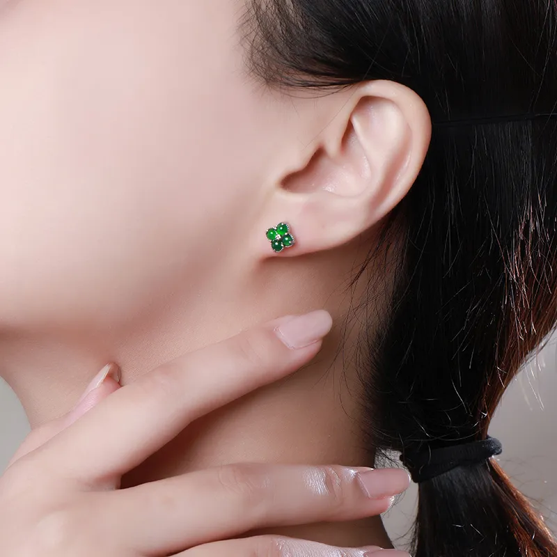 With The Heart Of The Jade Glutinous Jade Jadeite Stud Earrings Women's-1