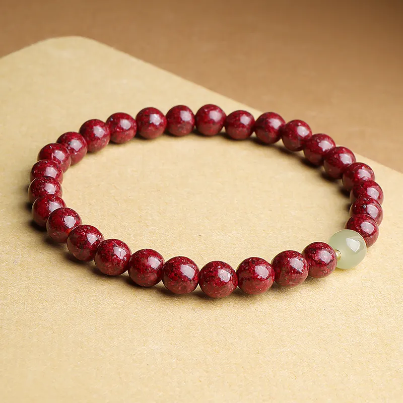 With The Heart Of The Jade Reconstructed Cinnabar Jade Bracelets Unisex-5