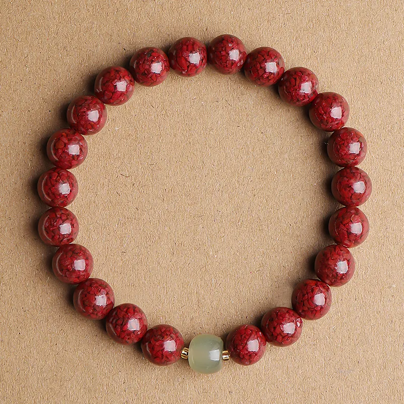 With The Heart Of The Jade Reconstructed Cinnabar Jade Bracelets Unisex-9
