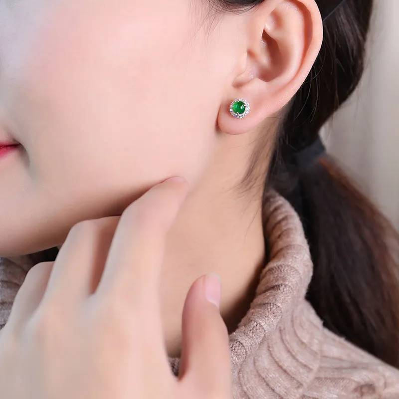 With The Heart Of The Jade Glutinous Jade Jadeite Stud Earrings Women's-1