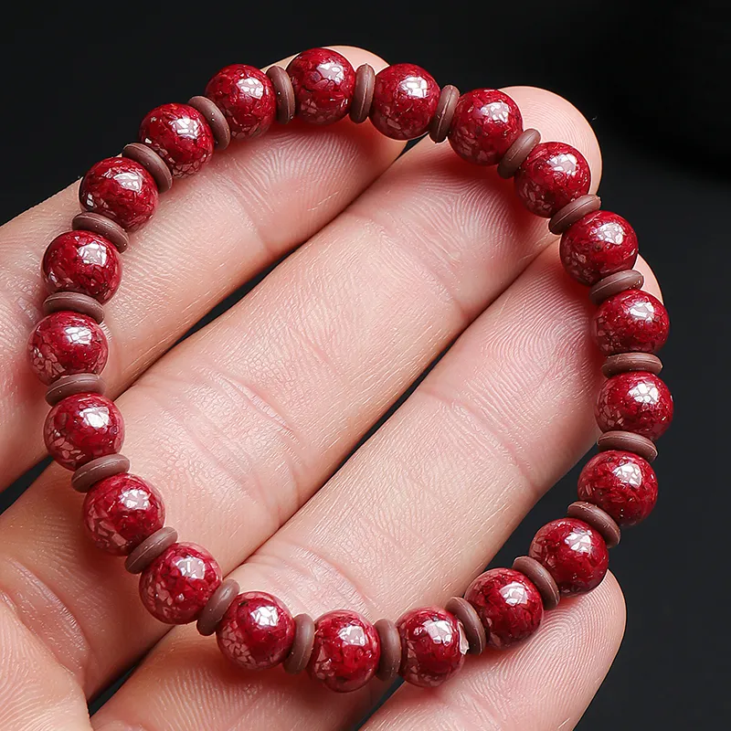 With The Heart Of The Jade Reconstructed Cinnabar Jade Bracelets Unisex-7