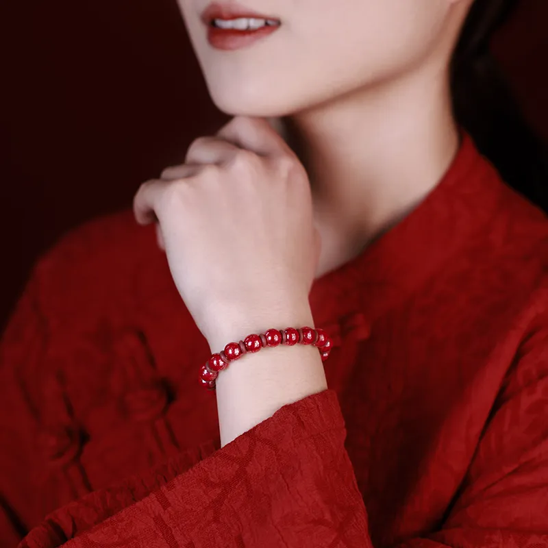 With The Heart Of The Jade Reconstructed Cinnabar Jade Bracelets Unisex-1