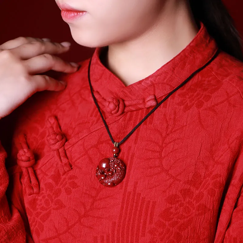 With The Heart Of The Jade Reconstructed Cinnabar Jade Necklaces Unisex-1