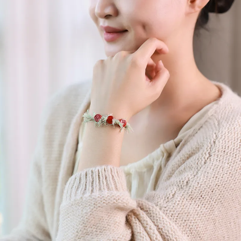 With The Heart Of The Jade Reconstructed Cinnabar Bracelets Unisex-2