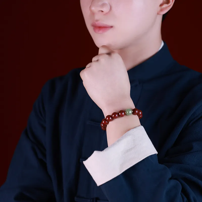 With The Heart Of The Jade Reconstructed Cinnabar Jade Bracelets Unisex-3