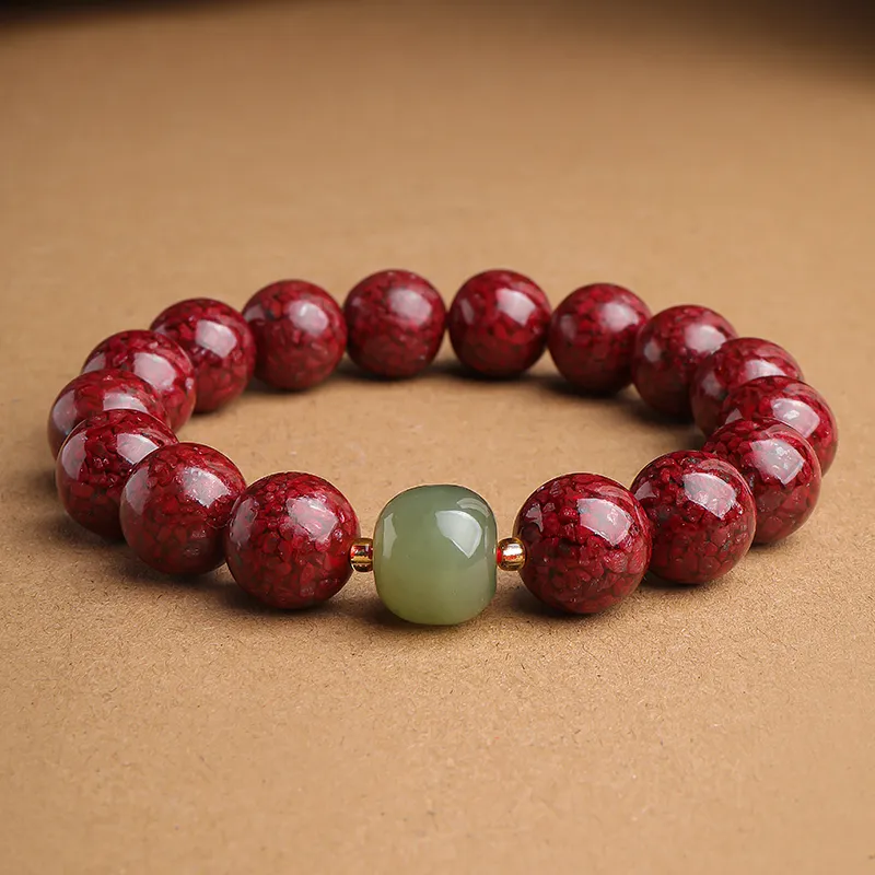 With The Heart Of The Jade Reconstructed Cinnabar Jade Bracelets Unisex-24
