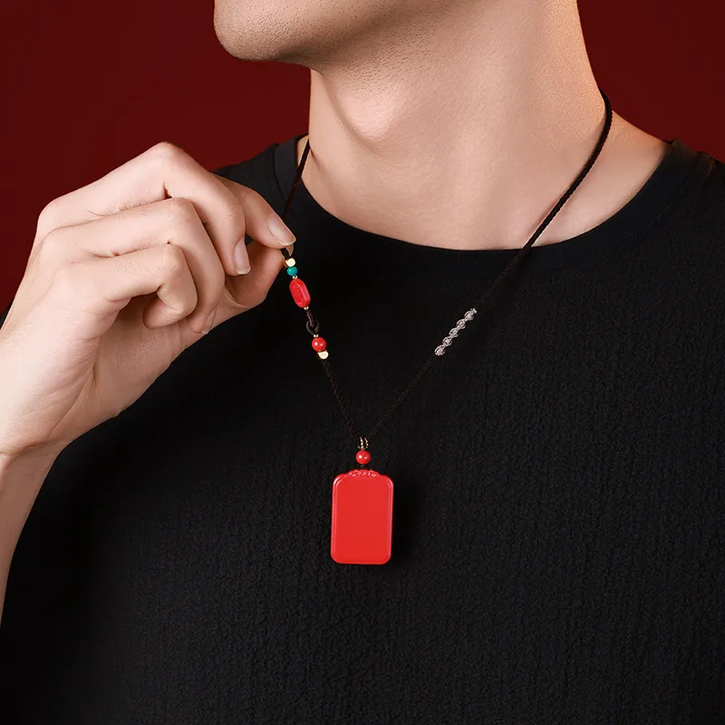 With The Heart Of The Jade Reconstructed Cinnabar Necklaces Unisex-9