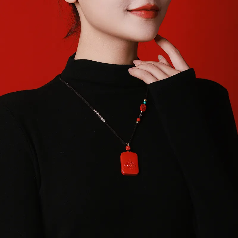 With The Heart Of The Jade Reconstructed Cinnabar Necklaces Unisex-2