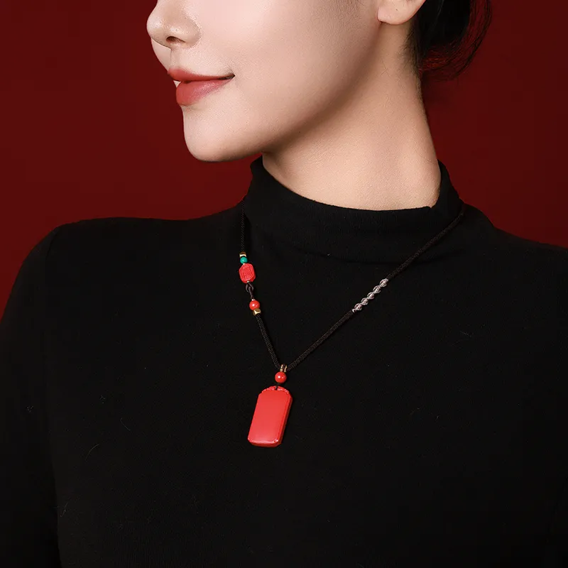 With The Heart Of The Jade Reconstructed Cinnabar Necklaces Unisex-2