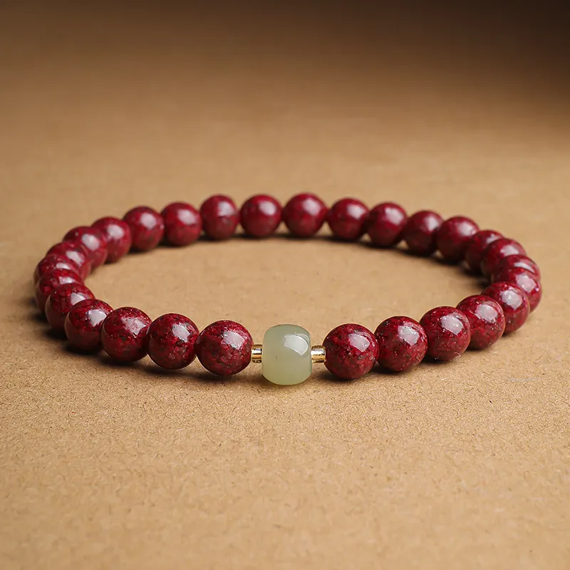 With The Heart Of The Jade Reconstructed Cinnabar Jade Bracelets Unisex-6