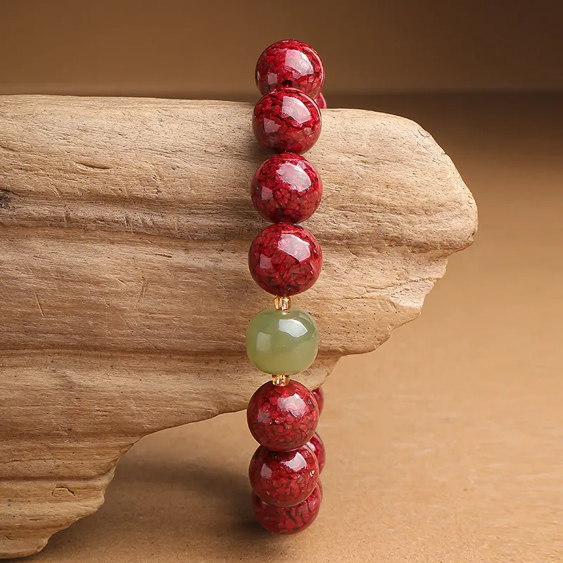 With The Heart Of The Jade Reconstructed Cinnabar Jade Bracelets Unisex-22