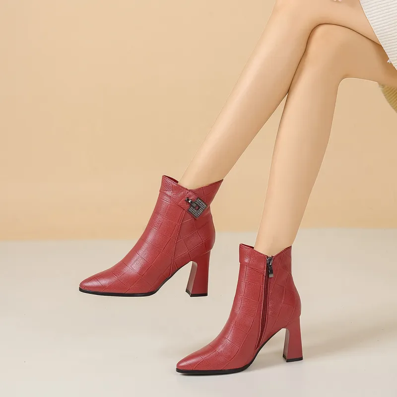 VEDULLAR Ankle Boots Women's Black/Burgundy/Beige-18