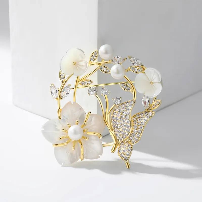 ZANC Eco Friendly Alloy/White Shell/Zircon Brooches Women's-2