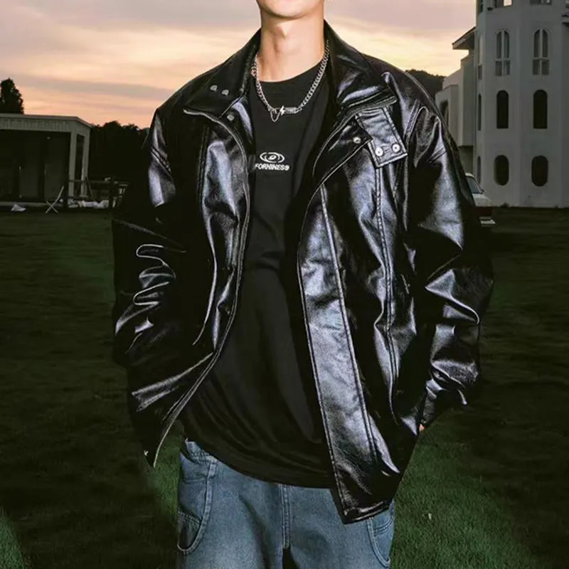 RAP PANDA Leather Jacket Unisex Black-6