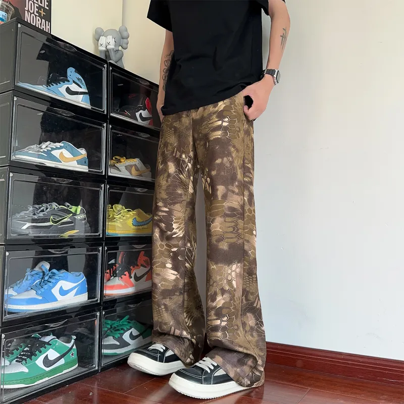 RAP PANDA Casual Pants Unisex Coffee Snakeskin Print-3