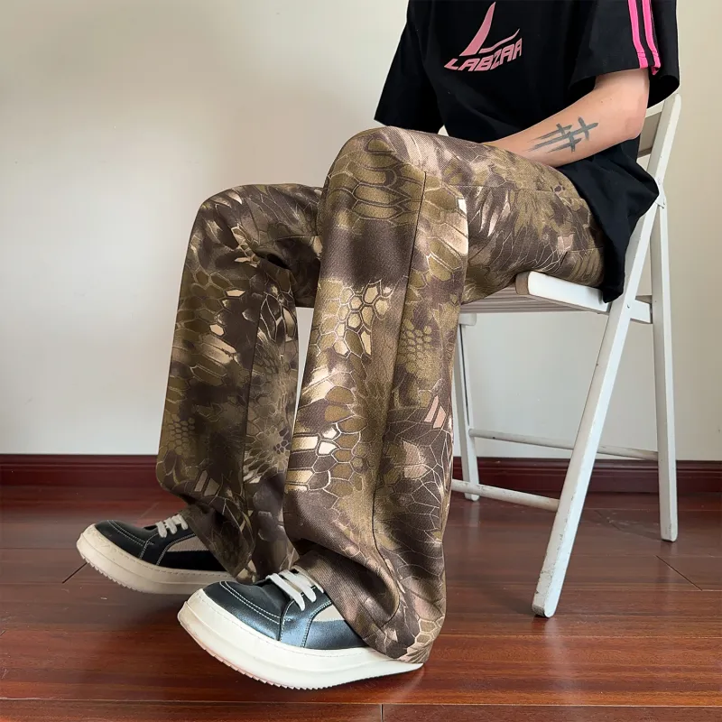 RAP PANDA Casual Pants Unisex Coffee Snakeskin Print-5