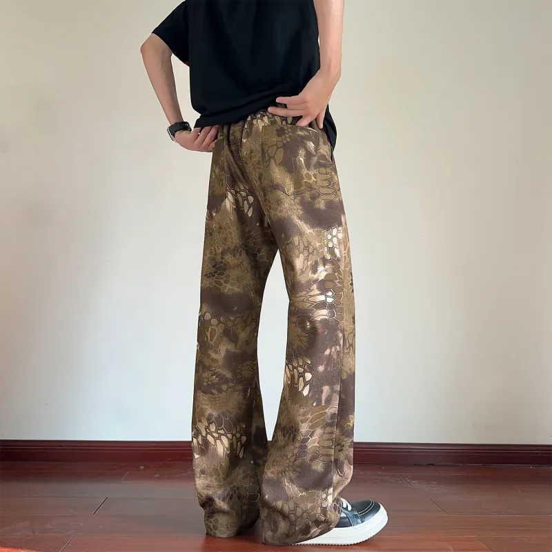 RAP PANDA Casual Pants Unisex Coffee Snakeskin Print-2