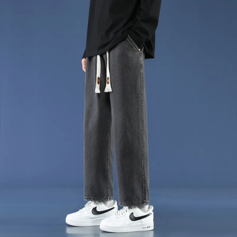 PANDA ADEVIL Japanese Vintage Preppy Style Loose Fit Straight Fit Wide Leg Ankle Length Jeans Unisex-10