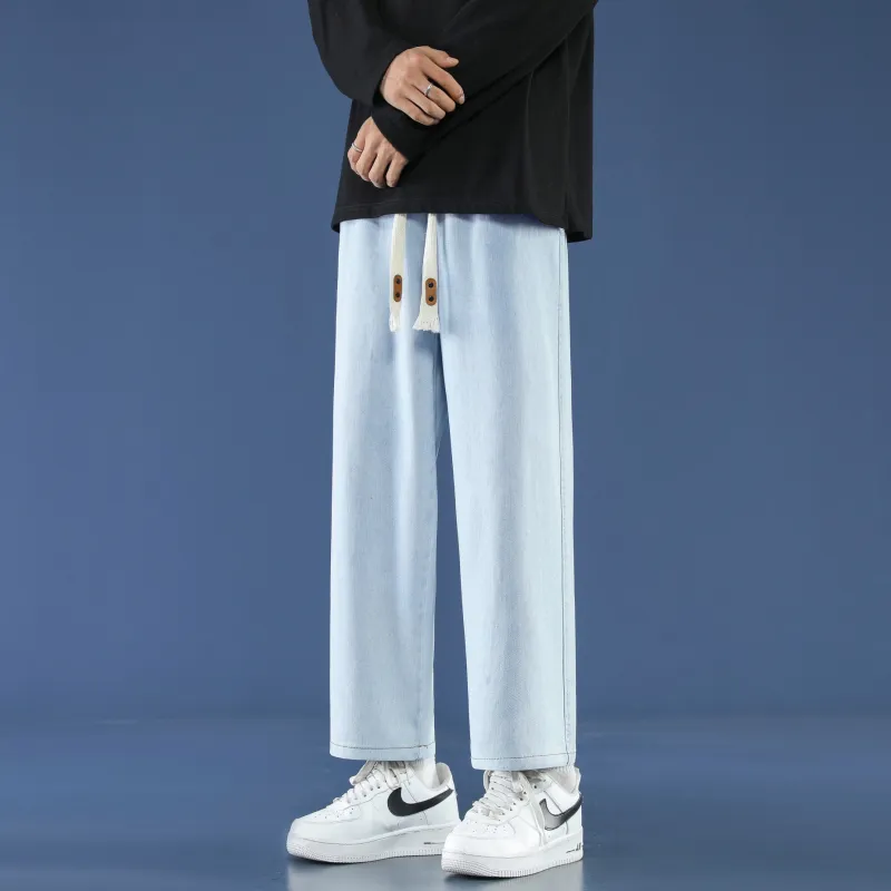 PANDA ADEVIL Japanese Vintage Preppy Style Loose Fit Straight Fit Wide Leg Ankle Length Jeans Unisex-29