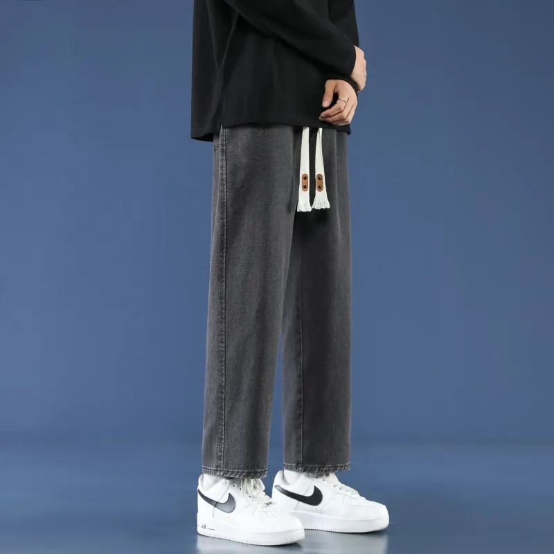 PANDA ADEVIL Japanese Vintage Preppy Style Loose Fit Straight Fit Wide Leg Ankle Length Jeans Unisex-12