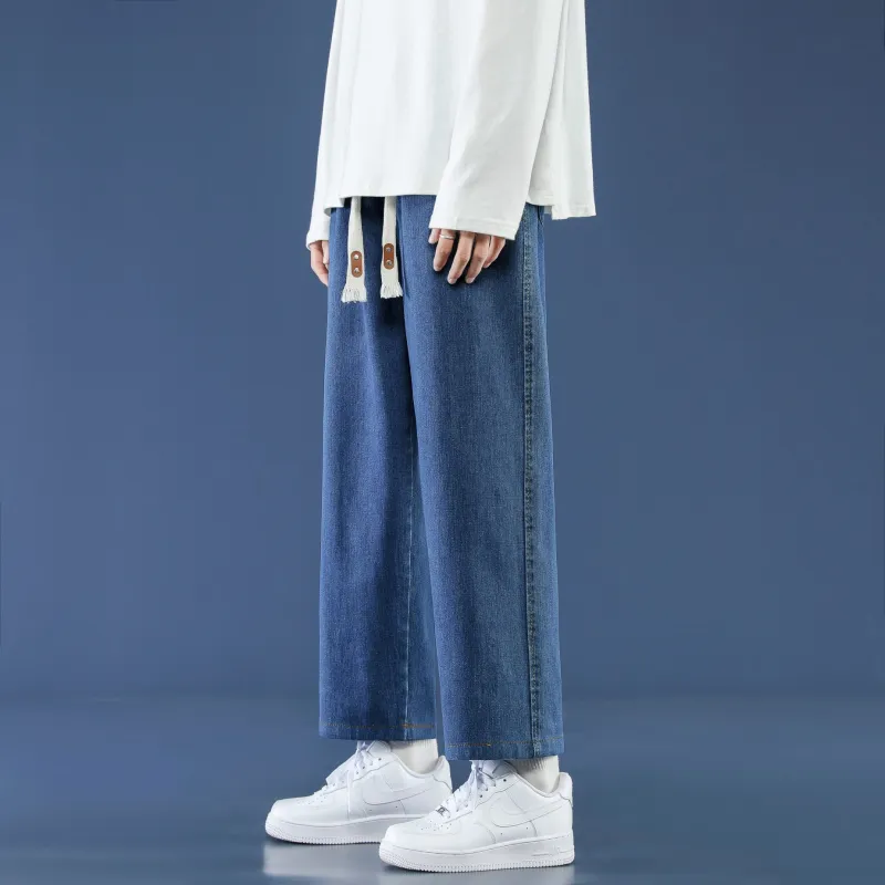 PANDA ADEVIL Japanese Vintage Preppy Style Loose Fit Straight Fit Wide Leg Ankle Length Jeans Unisex-1